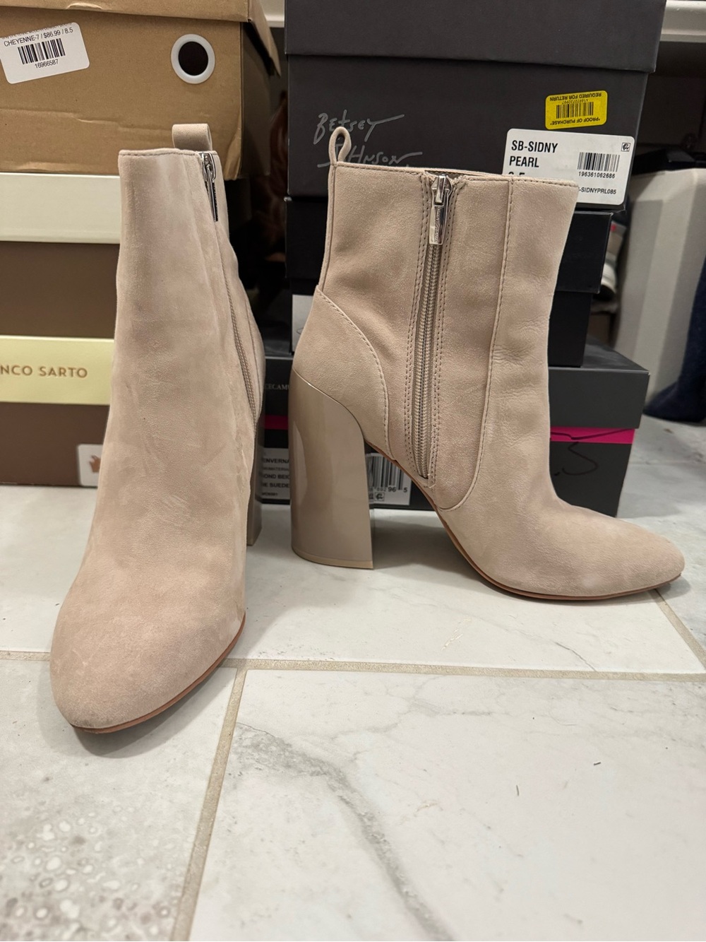 Vince Camuto Pearl Beige Suede Ankle Boots